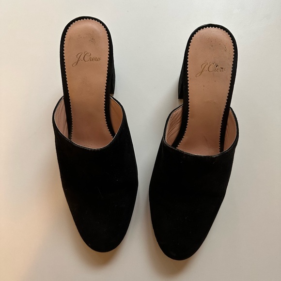 EUC - J. Crew Sophie Black Suede Block Heel Slip On Mules - Picture 2 of 9